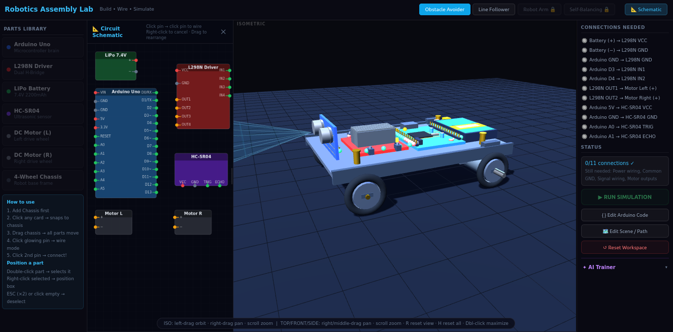 Robotics Assembly Lab — obstacle-avoider robot